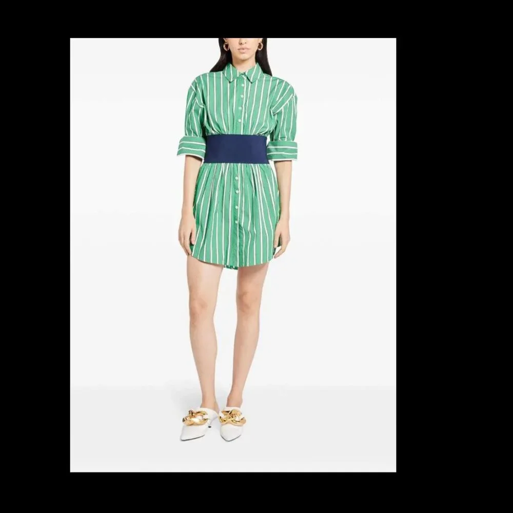 STAUD Michelle Striped Shirt Mini Dress Seaweed Green Size M NWT Chic Versatile - Picture 16 of 16